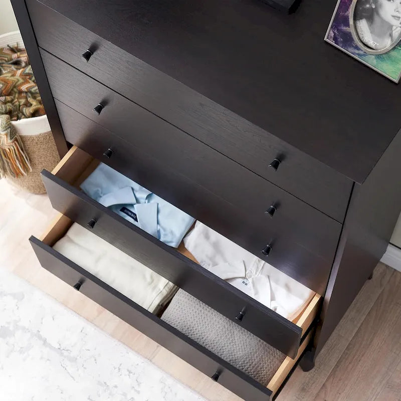 Mid-Century Modern 5-Drawer Dresser, Anti-Tip Design, 32W x 48H, Engineered Wood Construction