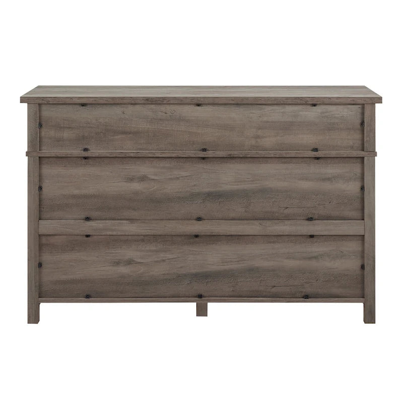 Farmhouse 6-Drawer Dresser, 52" Wide, MDF & Laminate Construction, Half-Moon Drawer Pulls