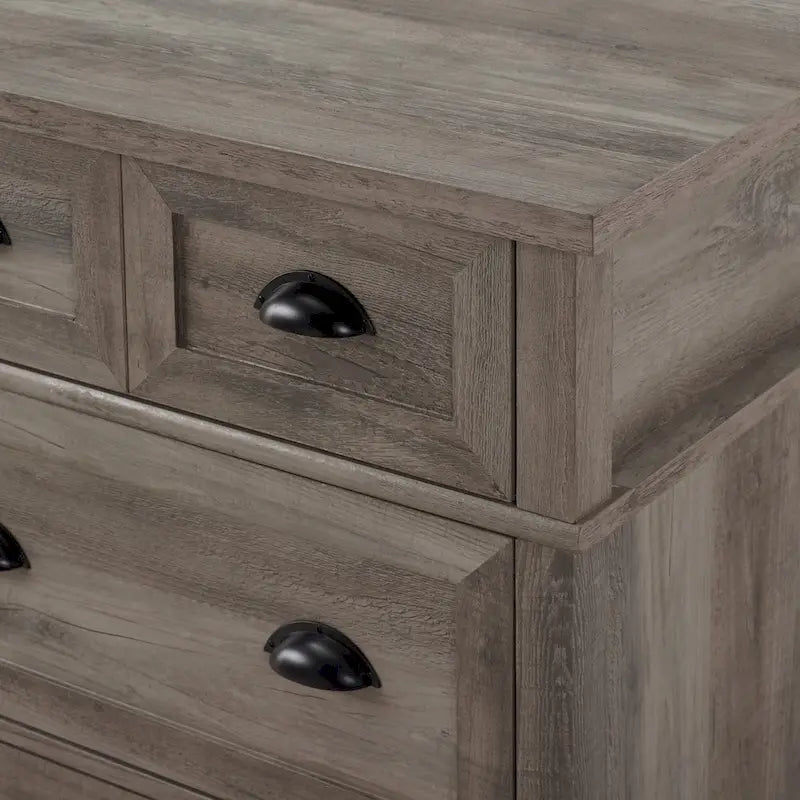 Farmhouse 6-Drawer Dresser, 52" Wide, MDF & Laminate Construction, Half-Moon Drawer Pulls