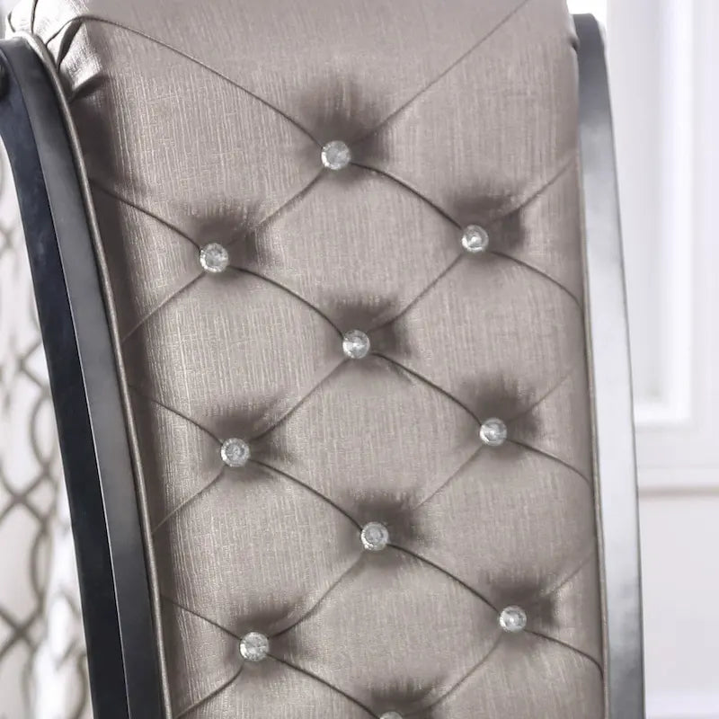 Champagne Faux Leather Dining Chairs with Button Tufted Back, Set of 2