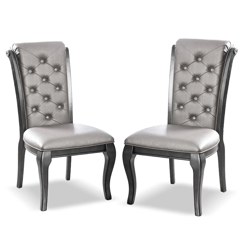 Champagne Faux Leather Dining Chairs with Button Tufted Back, Set of 2