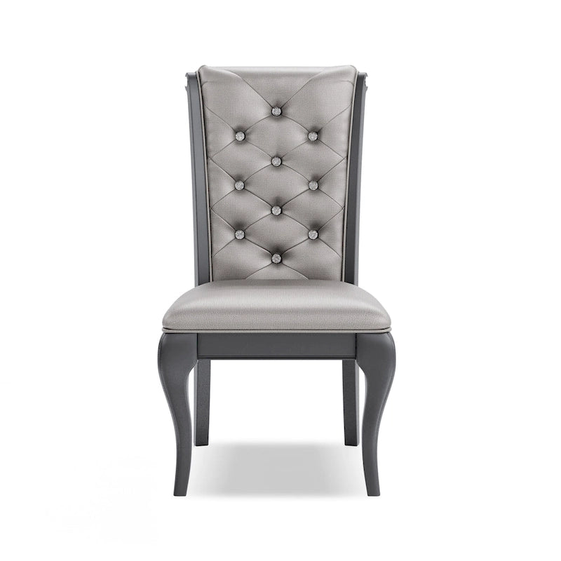 Champagne Faux Leather Dining Chairs with Button Tufted Back, Set of 2