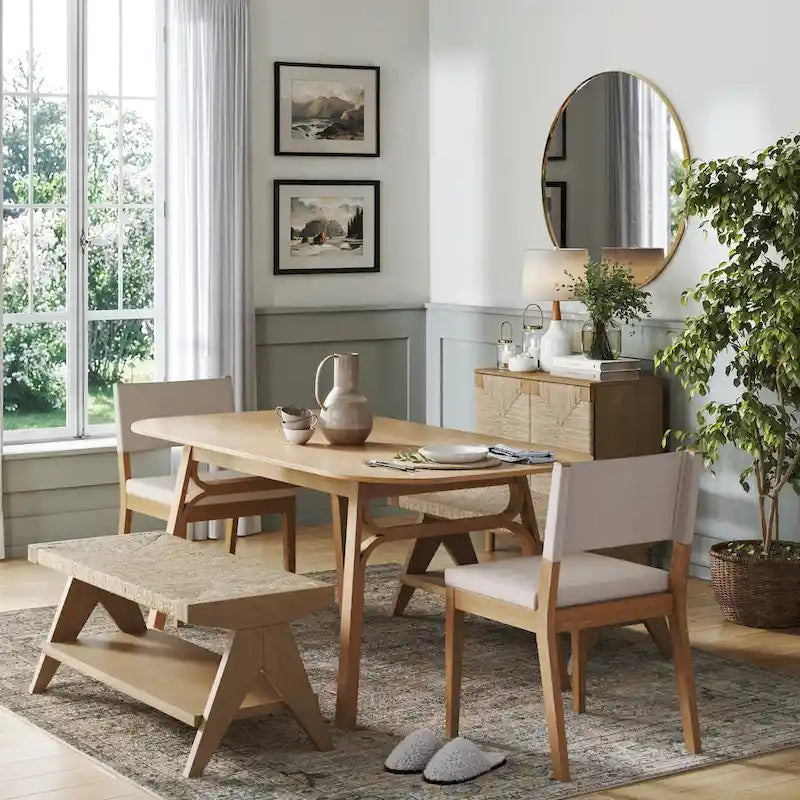 Natural Seagrass Entryway Bench with Solid Wood Legs, Rustic Boho Style, Supports 380 lbs