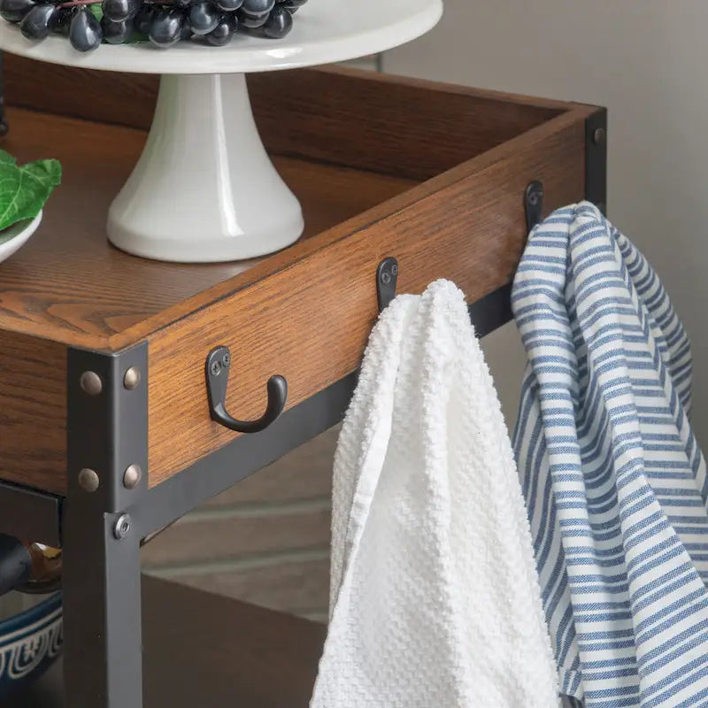 Industrial Style Kitchen Wine Cart with 3 Shelves & Casters, 30.5"W Mobile Bar Cabinet, 300 lbs Capacity