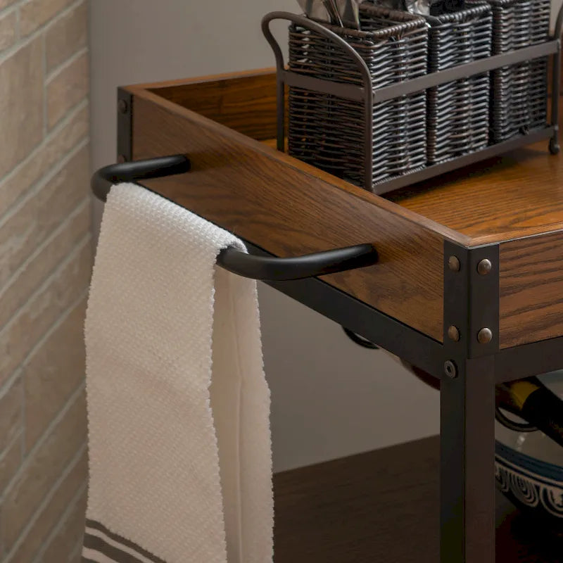 Industrial Style Kitchen Wine Cart with 3 Shelves & Casters, 30.5"W Mobile Bar Cabinet, 300 lbs Capacity