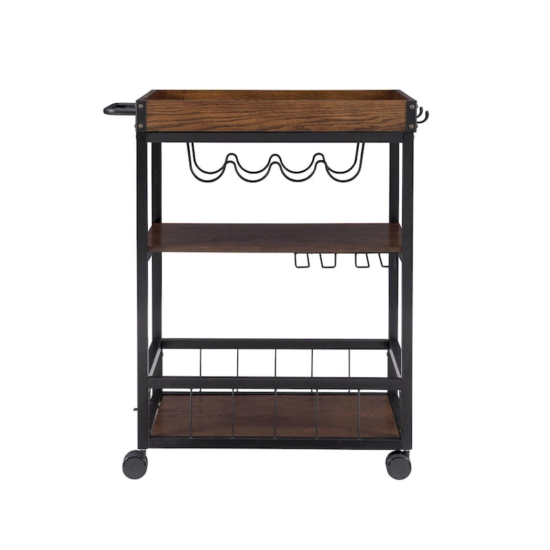 Industrial Style Kitchen Wine Cart with 3 Shelves & Casters, 30.5"W Mobile Bar Cabinet, 300 lbs Capacity