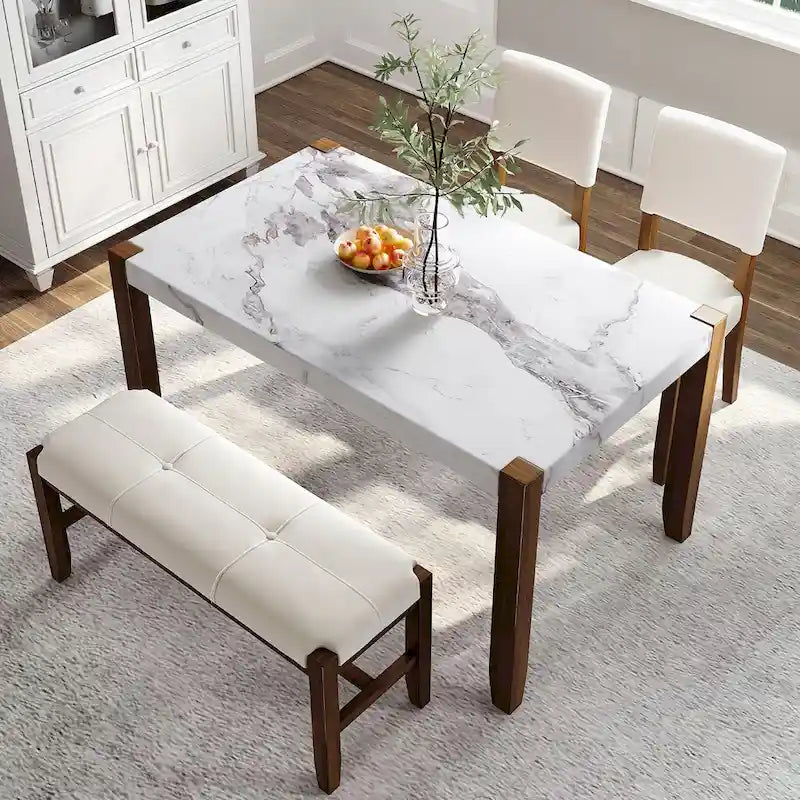 Space-Saving 4-Piece Dining Set, Table & Bench Design, Easy Assembly, 500 lbs Bench Capacity