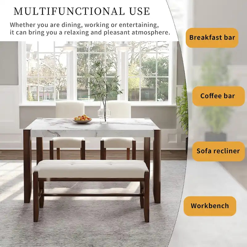 Space-Saving 4-Piece Dining Set, Table & Bench Design, Easy Assembly, 500 lbs Bench Capacity