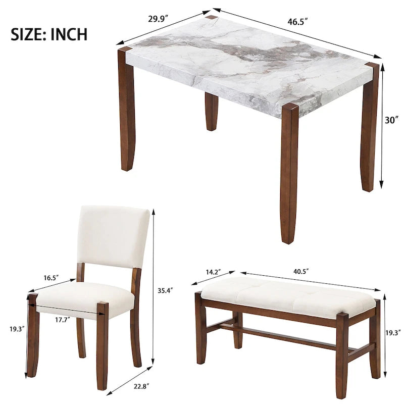 Space-Saving 4-Piece Dining Set, Table & Bench Design, Easy Assembly, 500 lbs Bench Capacity