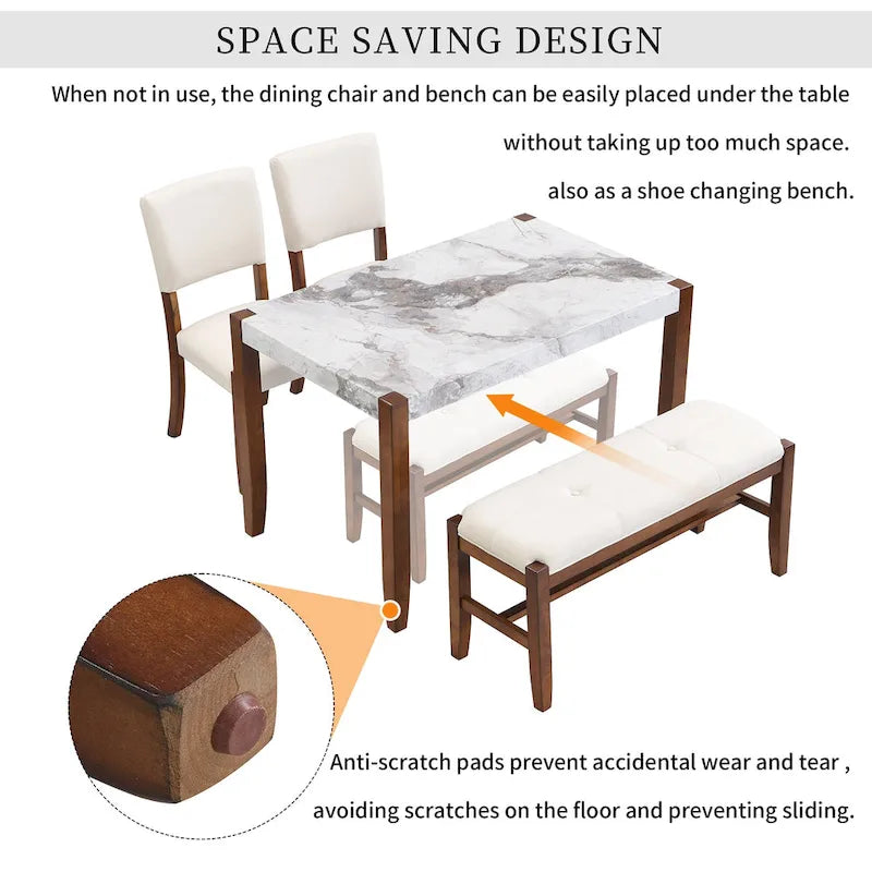 Space-Saving 4-Piece Dining Set, Table & Bench Design, Easy Assembly, 500 lbs Bench Capacity