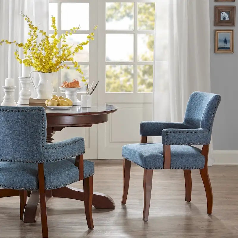 Blue Transitional Dining Chair with Nailhead Trim, Rubberwood Frame & 250 lbs Capacity, 35"H