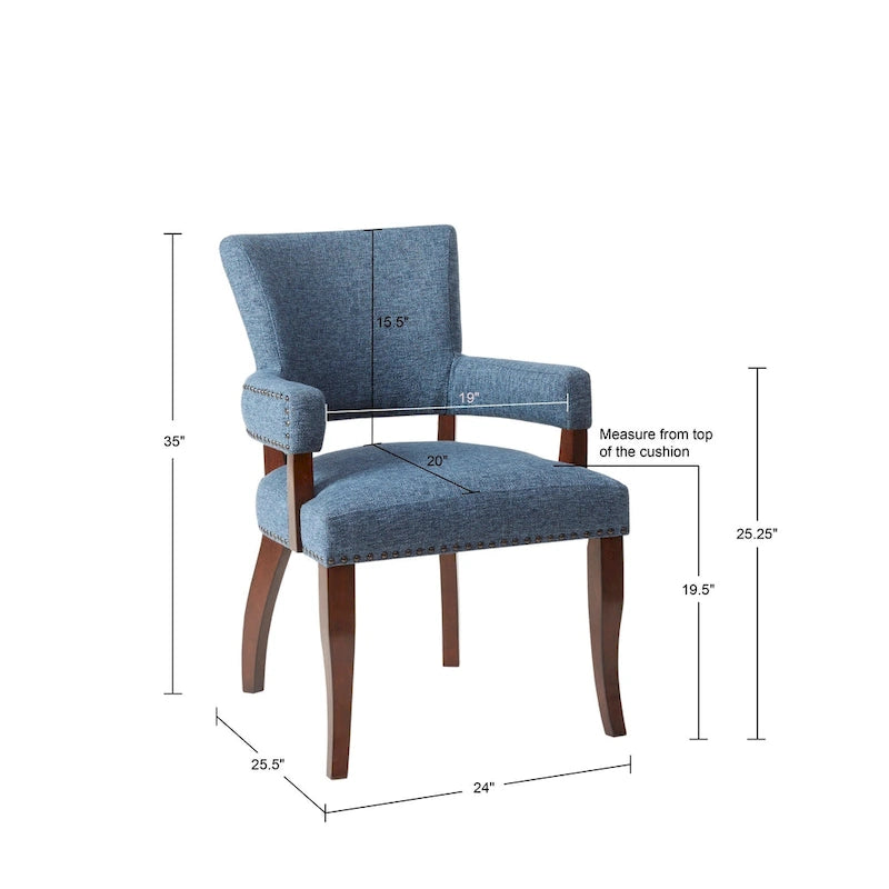 Blue Transitional Dining Chair with Nailhead Trim, Rubberwood Frame & 250 lbs Capacity, 35"H