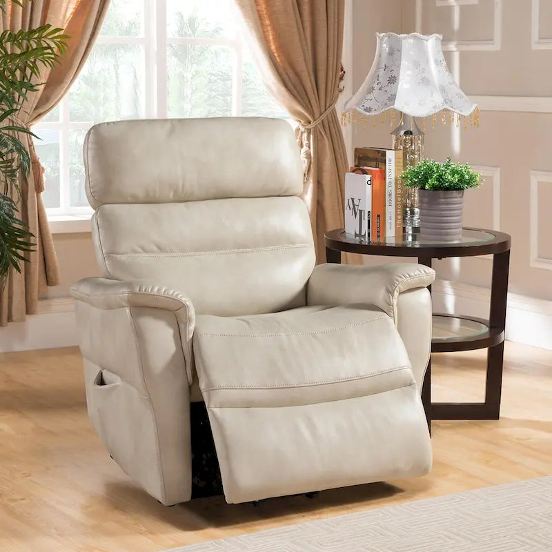 Power Lift Recliner Chair with Push Button Control, 41" Tall Contemporary Design, Beige Upholstery