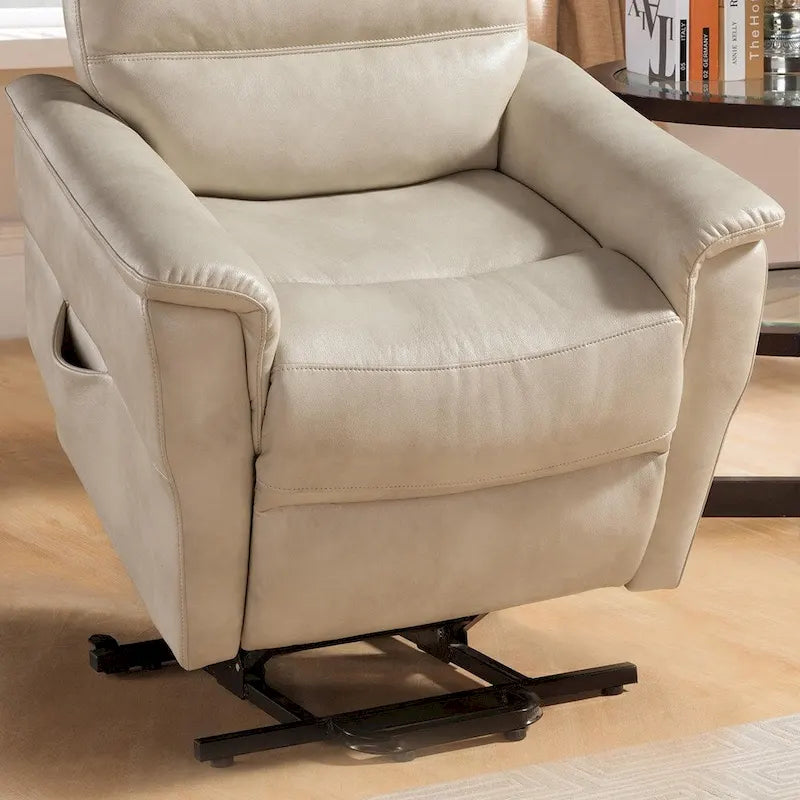 Power Lift Recliner Chair with Push Button Control, 41" Tall Contemporary Design, Beige Upholstery