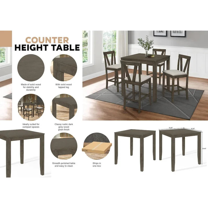 Solid Rubberwood Counter Height Dining Table, Modern Farmhouse Square Design Seats 4, Easy Assembly & Maintenance