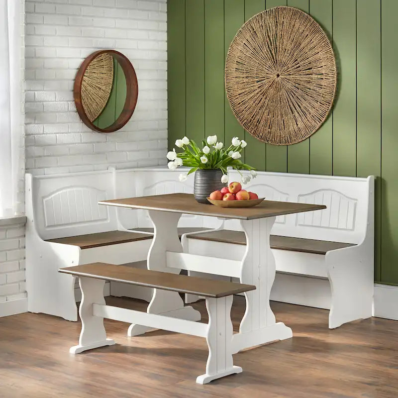 5-Seat Breakfast Nook Set with Hidden Storage, L-Shaped Corner Booth & Table, Modern Farmhouse
