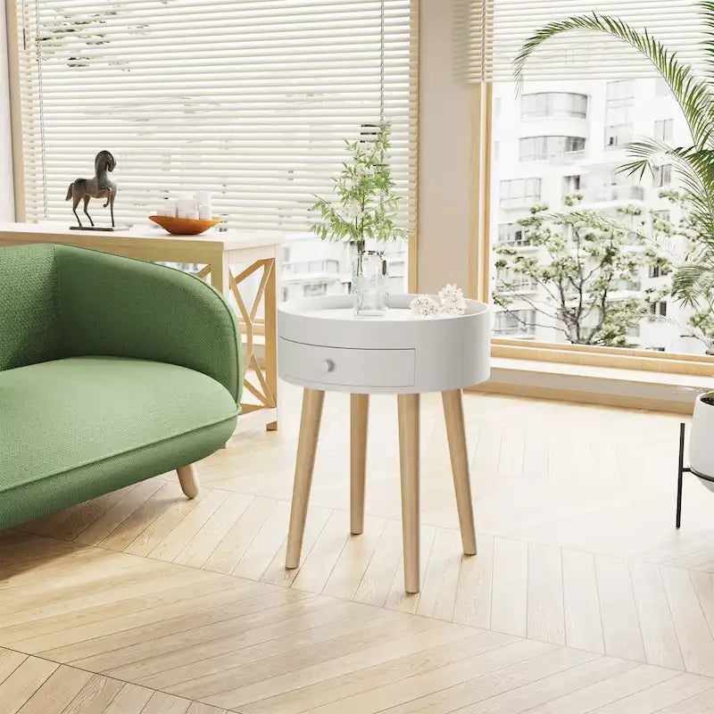 Round Storage Drawer Bedside Table Side Table Sofa End Coffee Table Furniture Living Room, Bedroom, Small Space