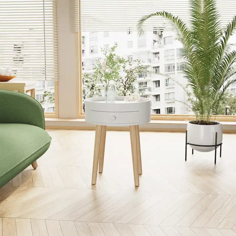 Round Storage Drawer Bedside Table Side Table Sofa End Coffee Table Furniture Living Room, Bedroom, Small Space