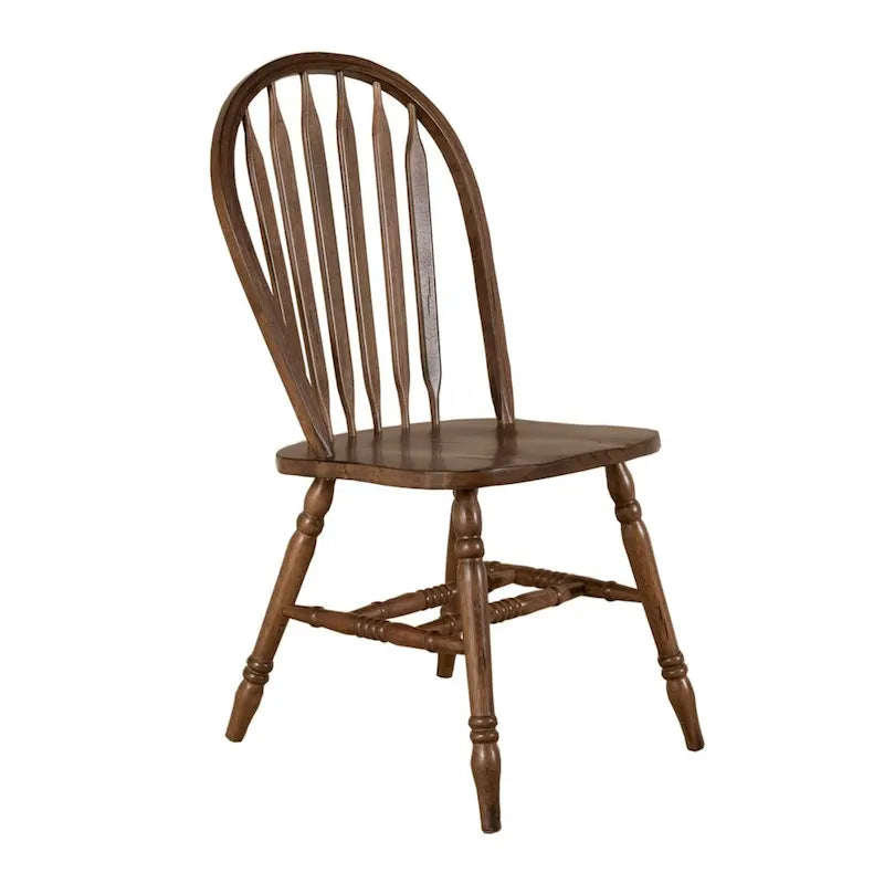 Antique Honey Finish Windsor Chair Set of 2, Rubberwood Solids with Arrow Back & Distressed Design