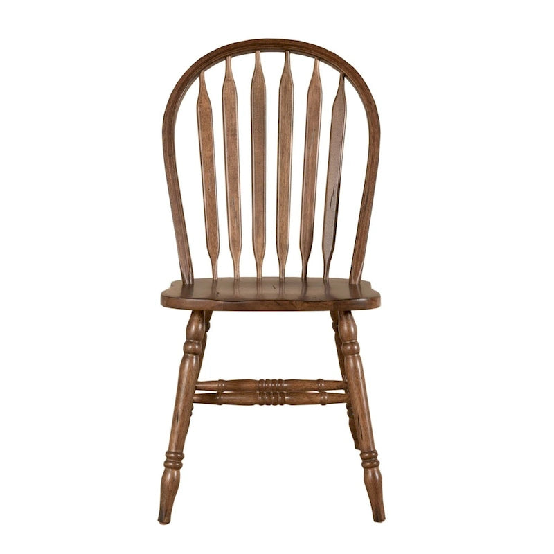 Antique Honey Finish Windsor Chair Set of 2, Rubberwood Solids with Arrow Back & Distressed Design