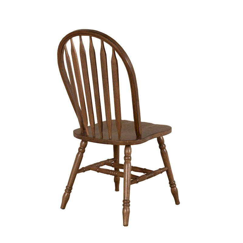 Antique Honey Finish Windsor Chair Set of 2, Rubberwood Solids with Arrow Back & Distressed Design