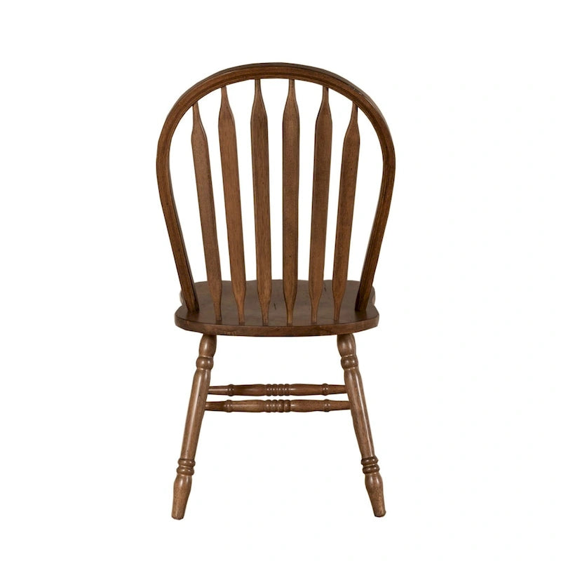 Antique Honey Finish Windsor Chair Set of 2, Rubberwood Solids with Arrow Back & Distressed Design
