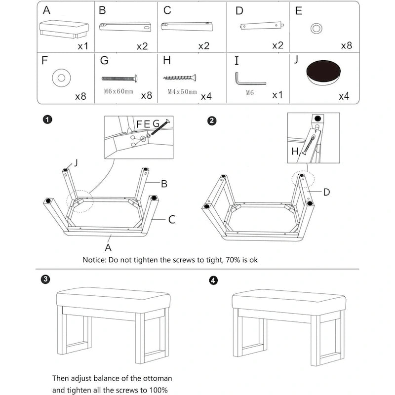 Square Ottoman with Solid Wood Legs, Multi-Functional Coffee Table & Footstool