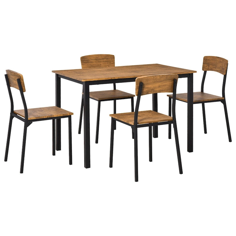 This five-piece modern industrial style dining table and chair set is suitable for small spaces, kitchens, and dining rooms.