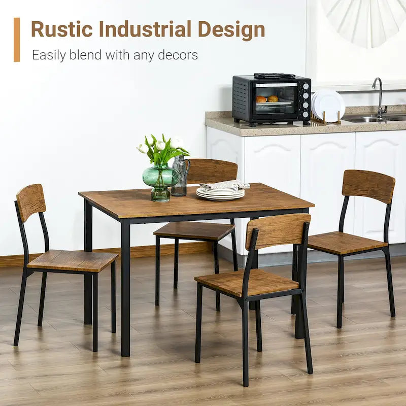 This five-piece modern industrial style dining table and chair set is suitable for small spaces, kitchens, and dining rooms.