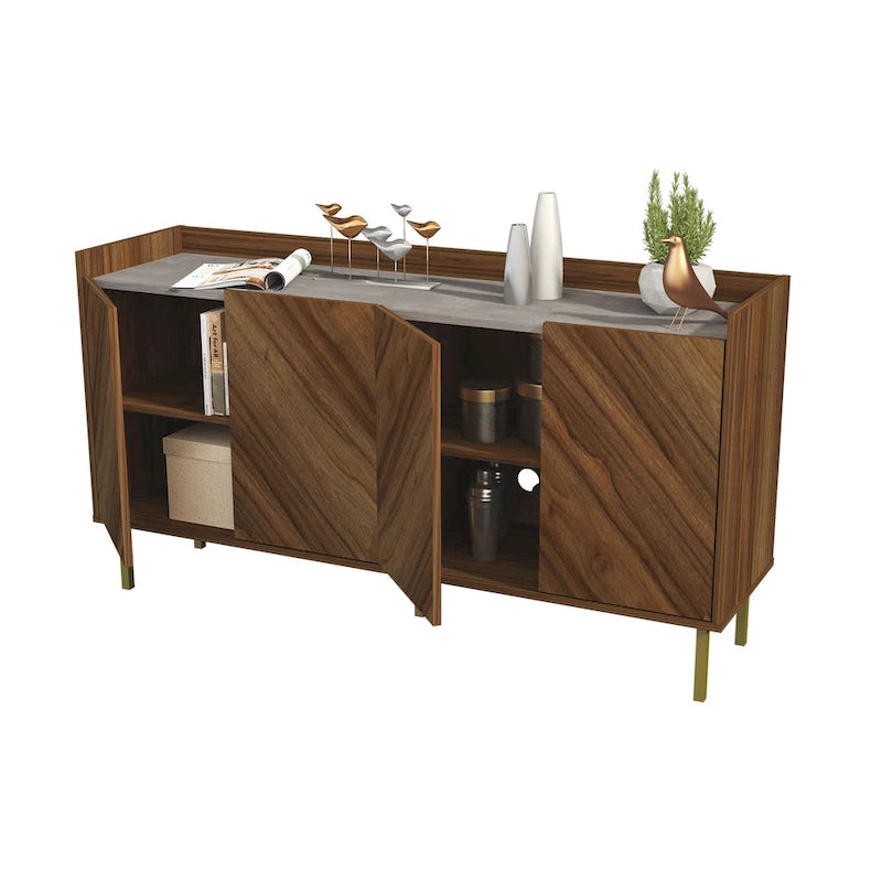 Gold Leg Console Table with Storage, 54" Entryway Table with Natural Stone Finish & Adjustable Shelves