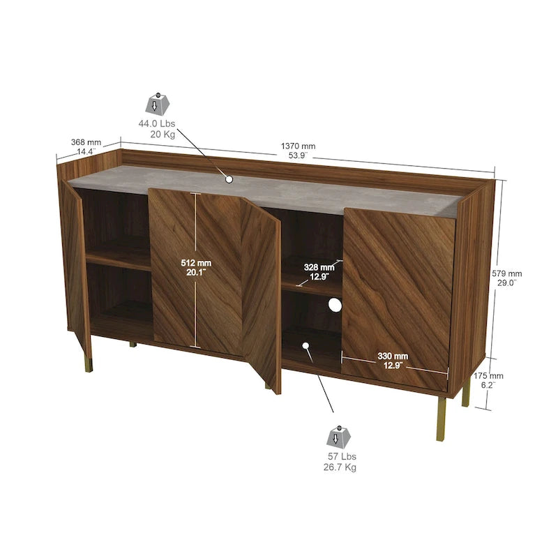 Gold Leg Console Table with Storage, 54" Entryway Table with Natural Stone Finish & Adjustable Shelves