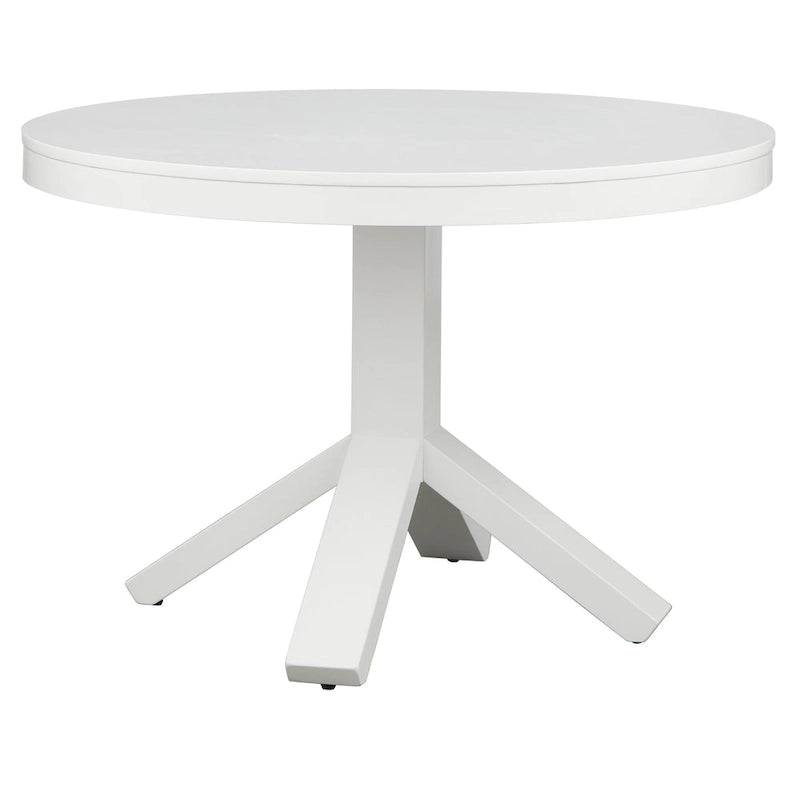 45.25" Round Modern Farmhouse Dining Table, Solid Rubberwood Pedestal Base, White Finish