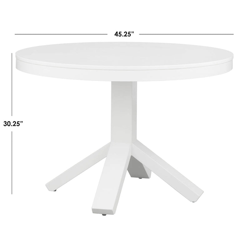 45.25" Round Modern Farmhouse Dining Table, Solid Rubberwood Pedestal Base, White Finish