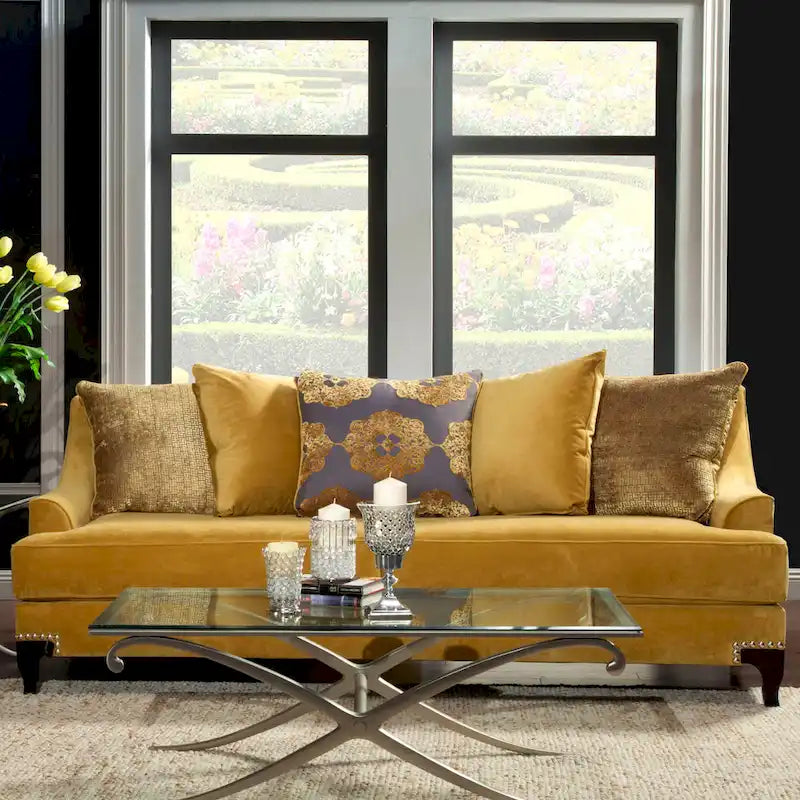 Gisc Contemporary Velvet Upholstered Sloped Arm Sofa by Furniture of America