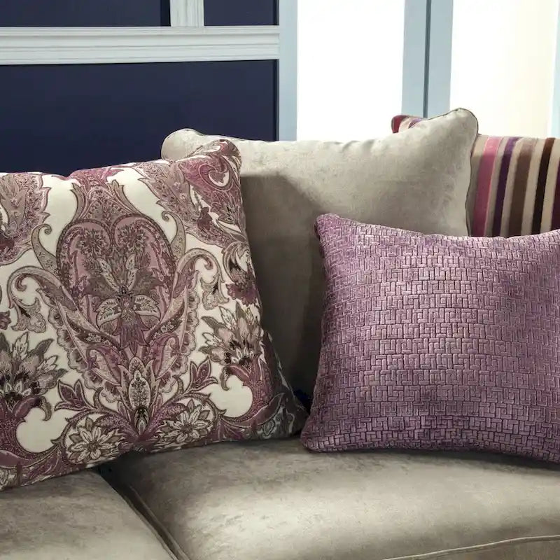 Modern velvet upholstered sofa with slanted armrests