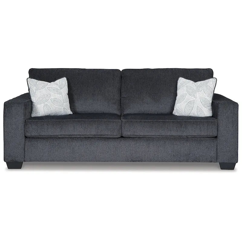 Contemporary Sofa with Track Arms & Chenille Upholstery, Plush Cushions & Decorative Pillows, Platform Foundation