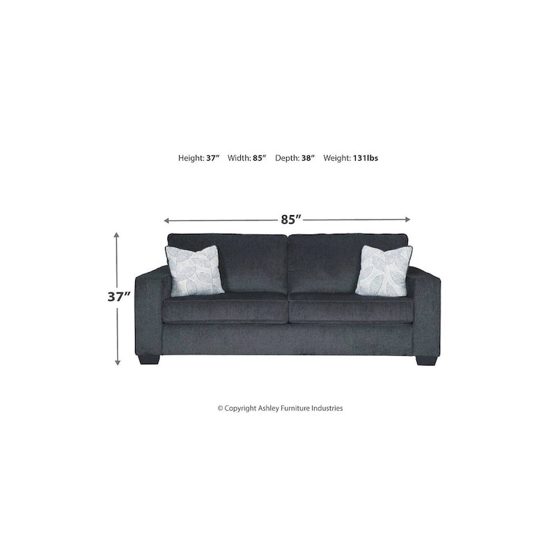 Contemporary Sofa with Track Arms & Chenille Upholstery, Plush Cushions & Decorative Pillows, Platform Foundation
