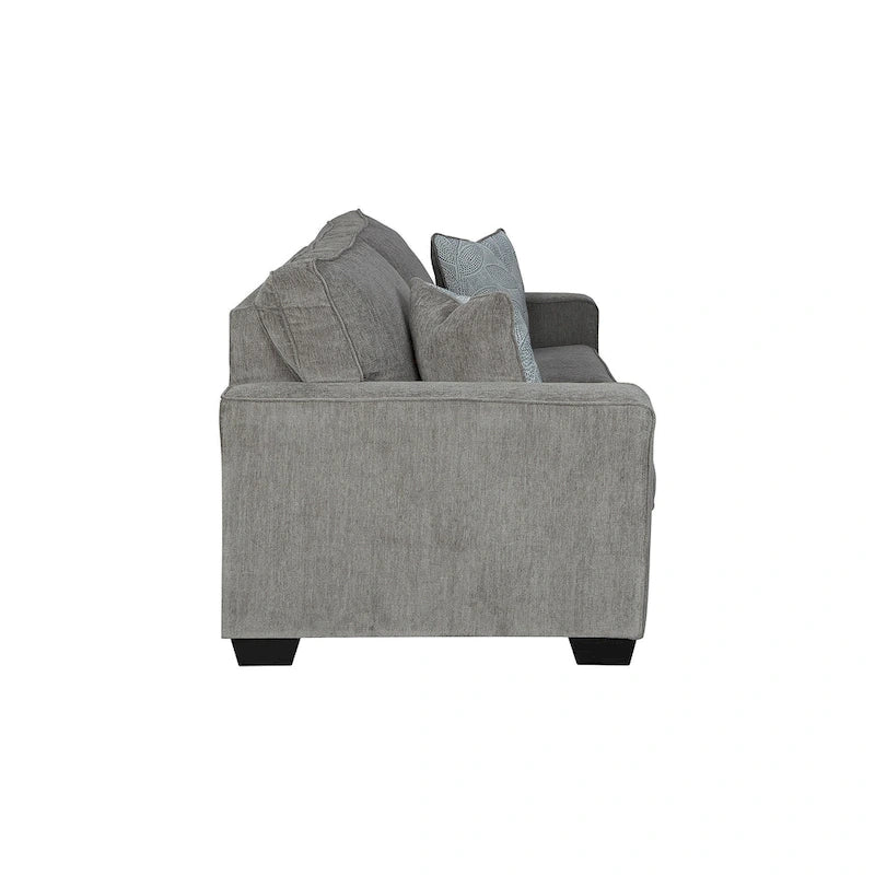 Contemporary Sofa with Track Arms & Chenille Upholstery, Plush Cushions & Decorative Pillows, Platform Foundation