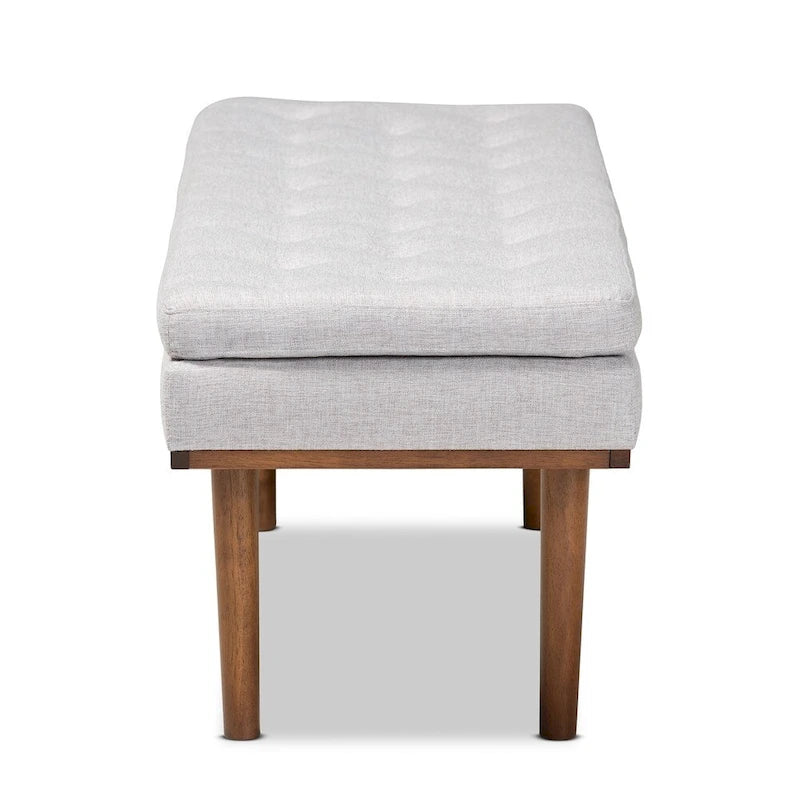 Mid-Century Modern Upholstered Bench with Button Tufting & Tapered Walnut Legs, 48.4" Wide