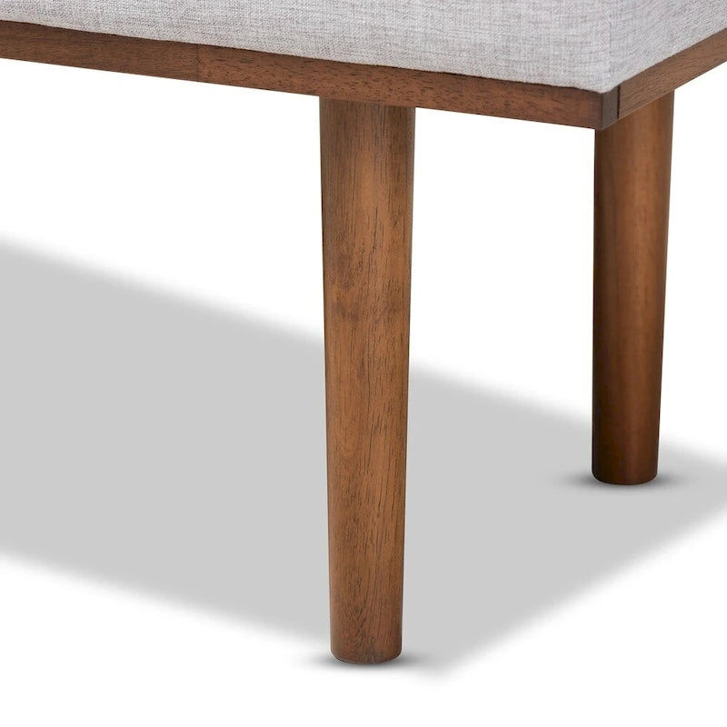 Mid-Century Modern Upholstered Bench with Button Tufting & Tapered Walnut Legs, 48.4" Wide