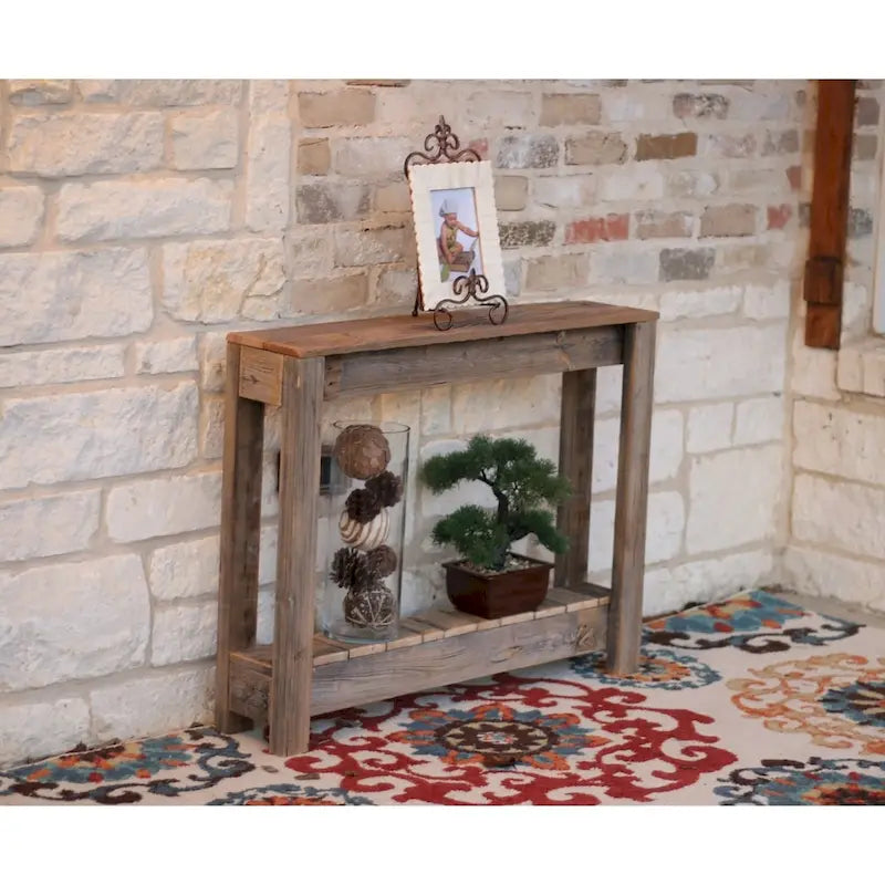 Reclaimed Wood Entryway Table with Distressed Finish & Lower Shelf, Rustic Style, 28"H x 36"L