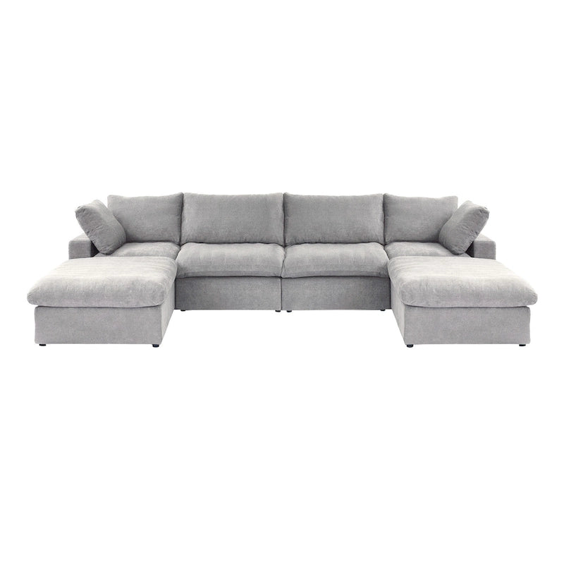 U-shape Linen Upholstered Sectional Sofa Multiple Cushions Modular Couch