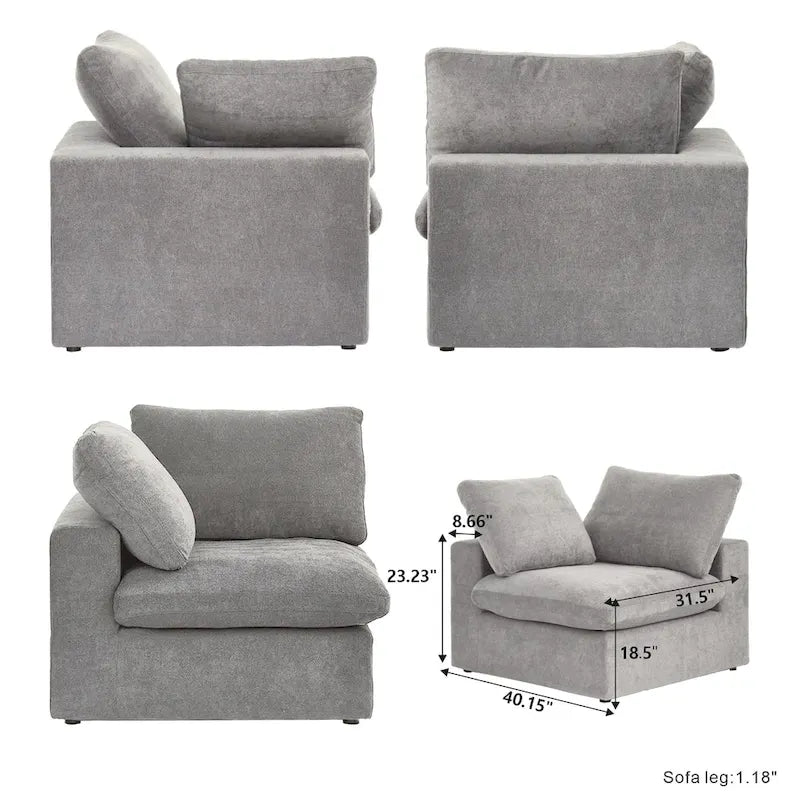 U-shape Linen Upholstered Sectional Sofa Multiple Cushions Modular Couch
