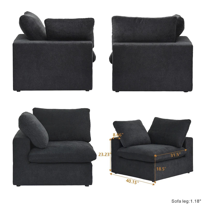 U-shape Linen Upholstered Sectional Sofa Multiple Cushions Modular Couch