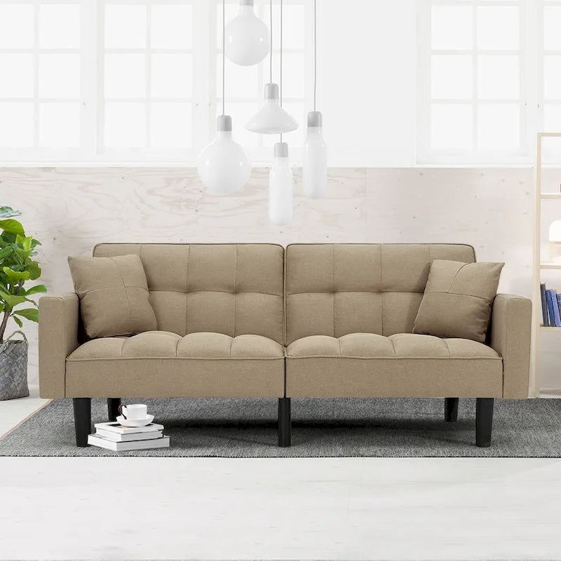 Adjustable Futon Sofa, 74" Wide with Memory Foam Cushions & 2 Side Pockets, 660 lbs Weight Limit