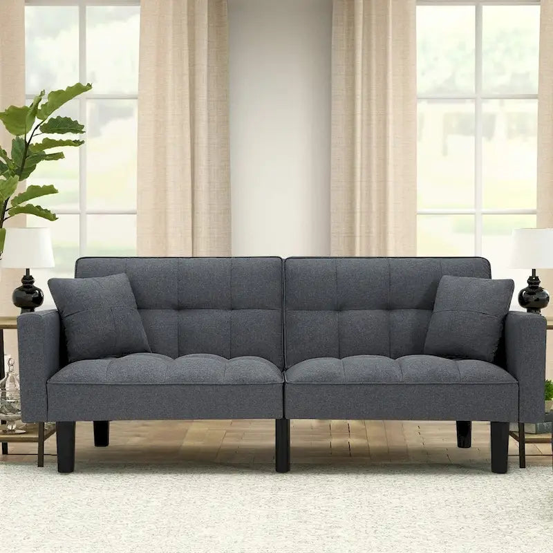 Adjustable Futon Sofa, 74" Wide with Memory Foam Cushions & 2 Side Pockets, 660 lbs Weight Limit