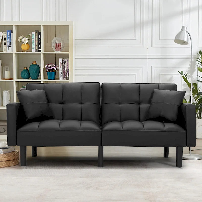 Adjustable Futon Sofa, 74" Wide with Memory Foam Cushions & 2 Side Pockets, 660 lbs Weight Limit