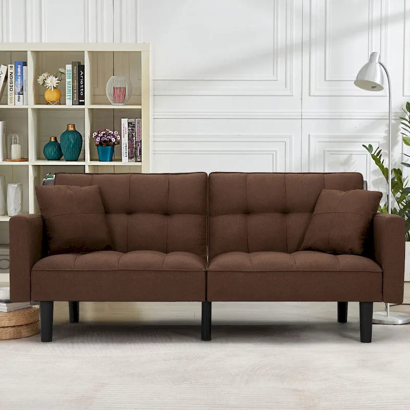Adjustable Futon Sofa, 74" Wide with Memory Foam Cushions & 2 Side Pockets, 660 lbs Weight Limit