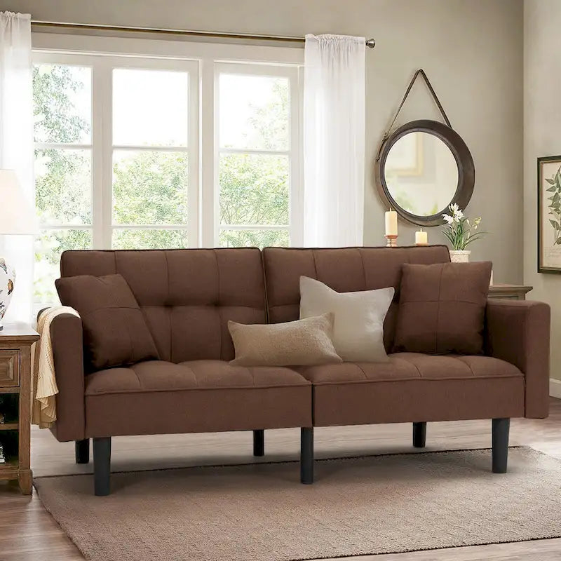 Adjustable Futon Sofa, 74" Wide with Memory Foam Cushions & 2 Side Pockets, 660 lbs Weight Limit
