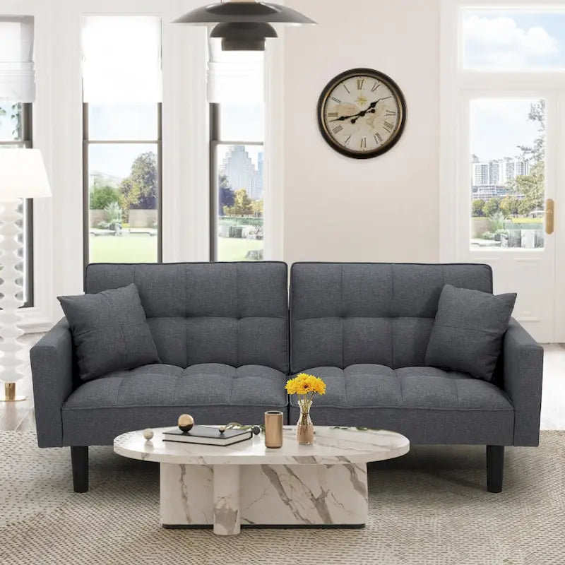 Adjustable Futon Sofa, 74" Wide with Memory Foam Cushions & 2 Side Pockets, 660 lbs Weight Limit